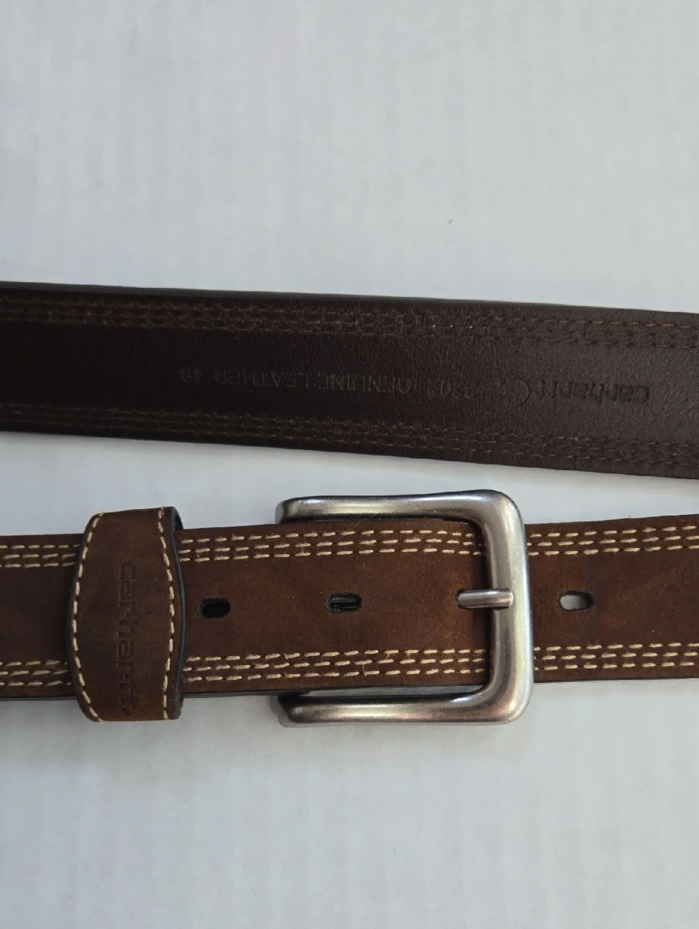 Carhartt Brown Leather Triple Stitch Belt, Size 48, Style #A0005507